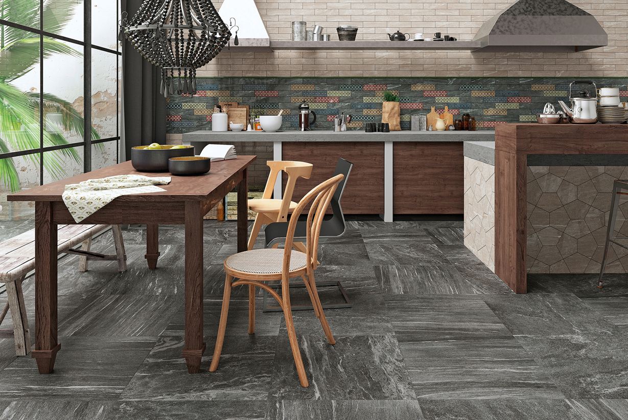 Keuken met Dolomit Black tegels in granietlook