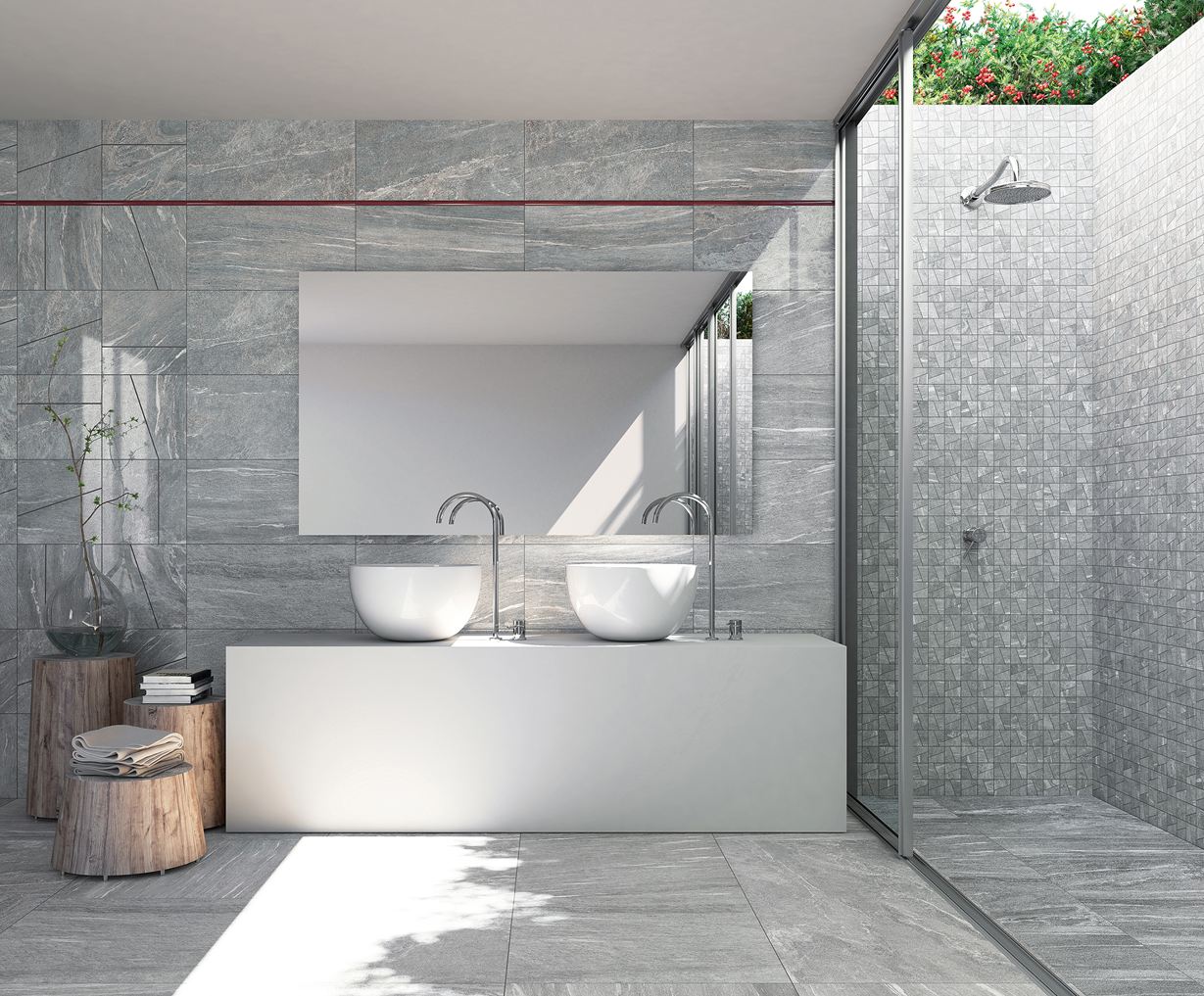 Badkamer met Dolomit Silver keramische tegels