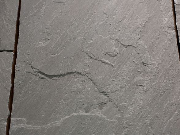 Close-up van Kandla Grey zandsteenplaat met natuurlijk fluweel geborsteld oppervlak